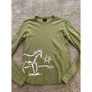 Ariat Olive Green Horse & Sun Sequin Western Long Sleeve Shirt Vintage Y2K Sz M